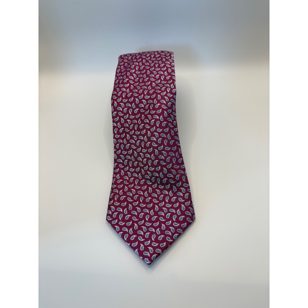 Roundtree & Yorke Mens Silk Necktie Burgundy Red Blue Mini Paisley 4436381